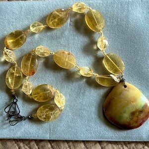 Citrine and quartz handmade statement necklace with silver clasp
